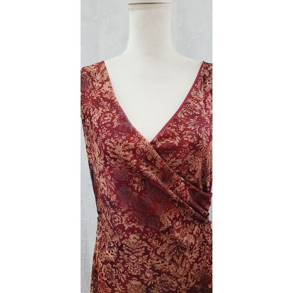 California Concepts Red/Beige Floral Dress Evening Cocktail Office Women's Large - Picture 2 of 6